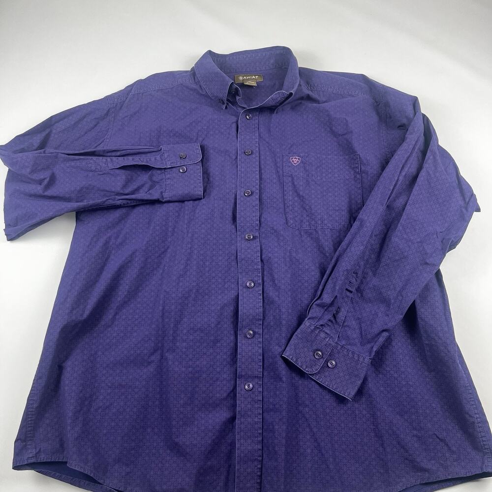 Ariat Button Down Nice Dress Shirt Mens Size XXL Purple With Pen Pocket